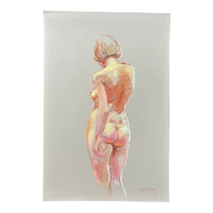 Impressionist Pastel Drawing of Nude Woman From Back