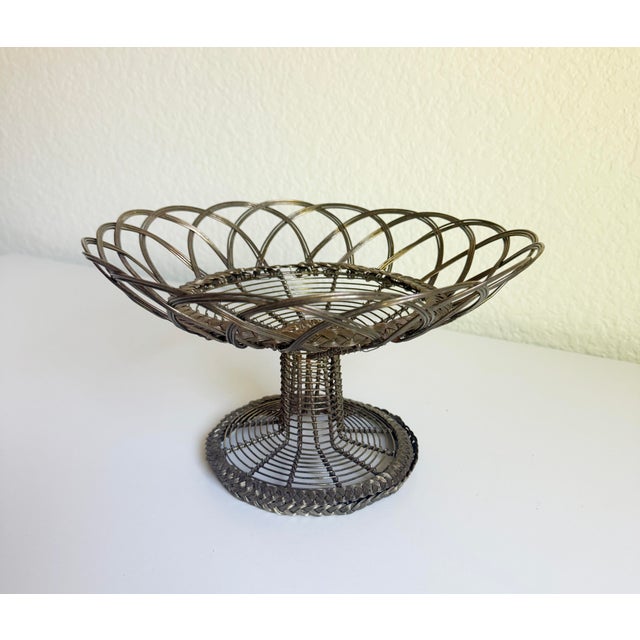 Metal Antique French Fil De Fer Pedestal Basket, Early 20th Century For Sale - Image 7 of 11