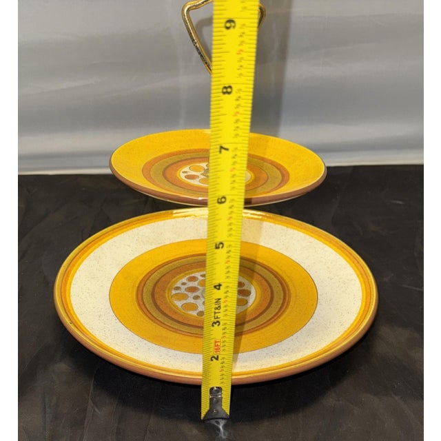Stangl Pottery Sun Pebbles 2 Tier Tidbit Serving Tray Plate MCM Yellow Orange For Sale - Image 10 of 11