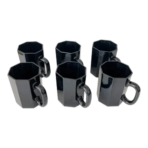 1980s Arcoroc France Postmodern Black Octime Octagon Glass Cups - Set of 6