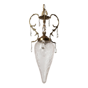 1960s Spanish Empire Style Cast Brass and Crystal Pendant Light
