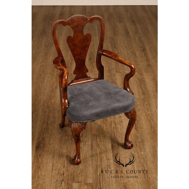 Georgian Style Set of Ten Carved Burlwood Dining Chairs For Sale - Image 14 of 18