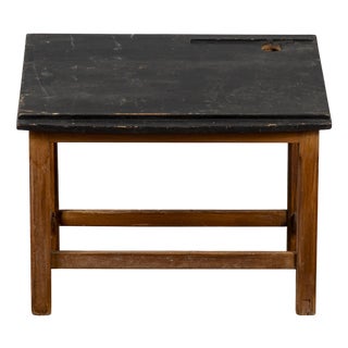Solid Wood Slanted Student Desk with Pen Holder For Sale