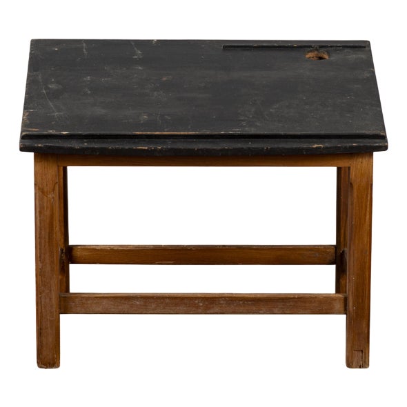 Solid Wood Slanted Student Desk with Pen Holder For Sale
