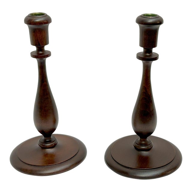 Early 1900's Turned Wood Candlesticks With Baluster Form Body- A Pair For Sale
