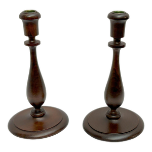 Early 1900's Turned Wood Candlesticks With Baluster Form Body- A Pair