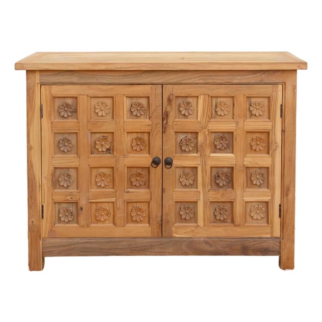 Carved Floral Lotus Buffet Cabinet For Sale