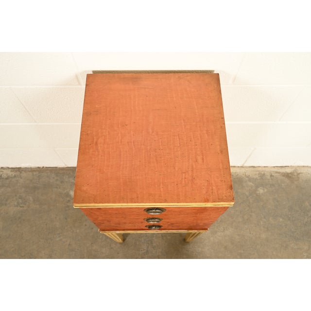 Romweber Style French Regency Louis XVI Burl Wood and Parcel Painted Three-Drawer Bedside Chest, Circa 1940s For Sale - Image 13 of 16