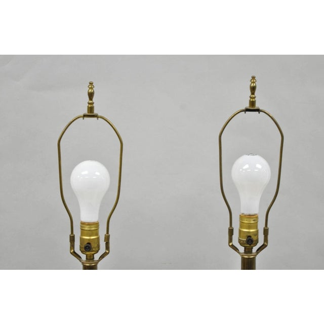 Vintage Chinoiserie Blue Enamel Chinese Brass Jardinierie Table Lamps - A Pair For Sale - Image 11 of 14