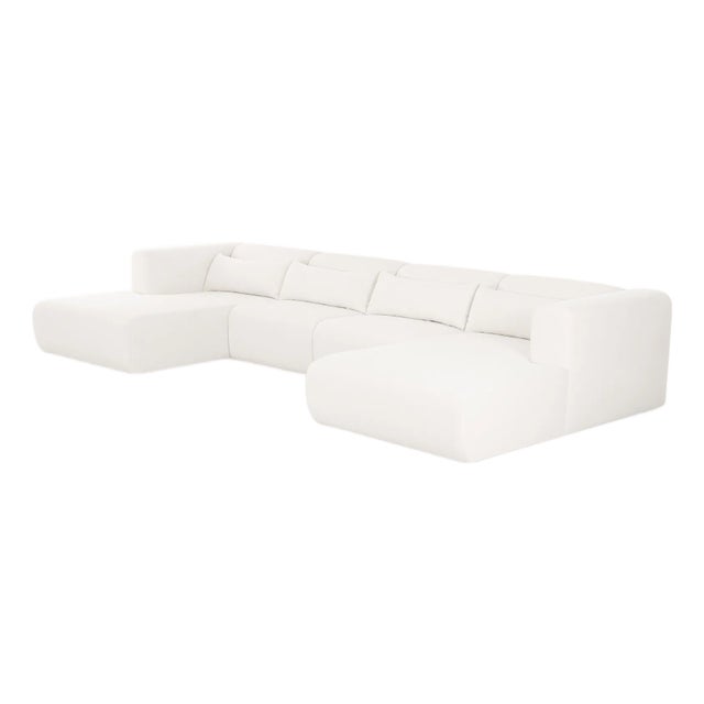 Tarra 4-Piece Cream Chenille Modular U-Sectional For Sale