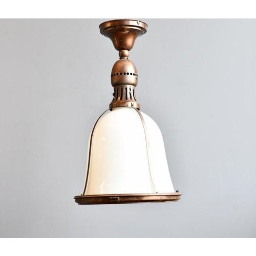 Kandem Model 502 Pendant Light Circa 1920s - Opaline glass shade - Copper and steel parts - Model 502 - Takes E27 fitting...