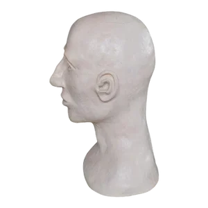 Large White Ceramic Bust Sculpture of a Bald Man