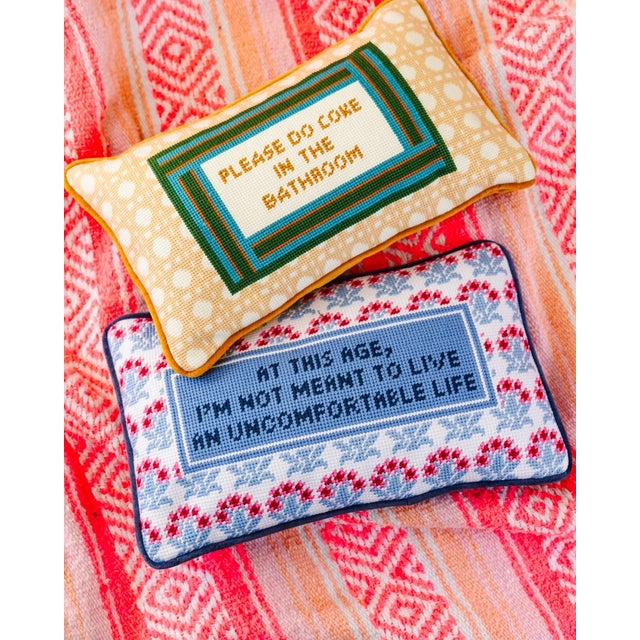 2020s " Uncomfortable " Needlepoint Pillow For Sale - Image 5 of 5