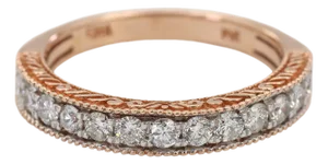 14k 585 Rose Gold Natural Diamond Milgrain Engraved Band Ring, Size 6.25