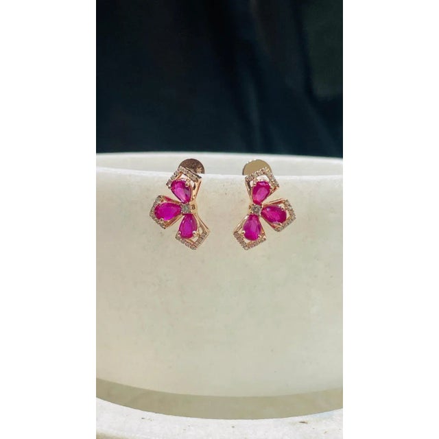 Not Yet Made - Made To Order Art Deco 14k Rose Gold Ruby Diamond Half Floral Cluster Earrings- A Pair For Sale - Image 5 of 11