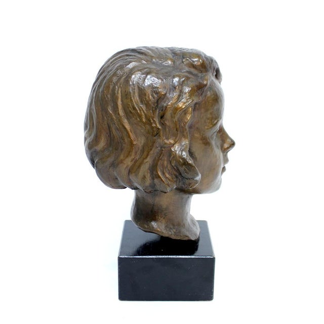 Black J.G., Bust of Girl, 1940s, Bronze and Wood For Sale - Image 8 of 15