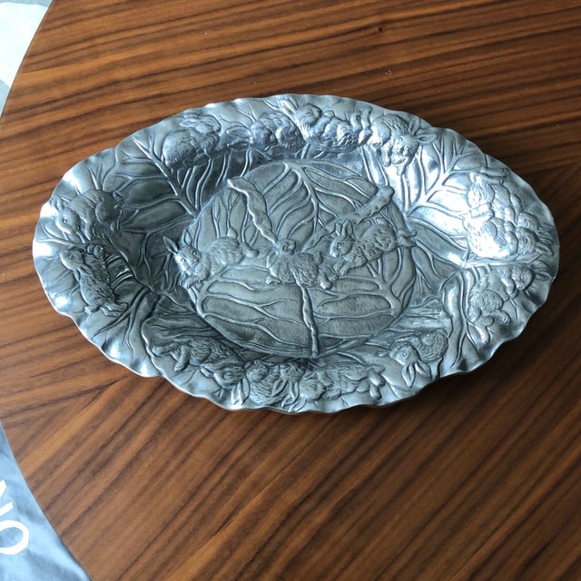 Silver 1990s Arthur Court Aluminum Bunny Rabbit & Cabbage Leaf Oval Platter For Sale - Image 8 of 8