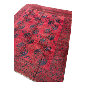 PLUSH Vintage Tribal Carpet Bold Elephant Foot Pattern in Rich Reds & Watermelon Abrash Rug 7.2 x 9