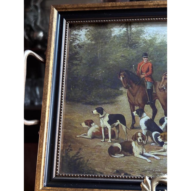 Copper Hunt Scene Glass Tray W/Brass Handles For Sale - Image 8 of 9