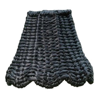 Petite Scalloped Black Seagrass Lamp Shade For Sale