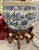 Chinoiserie Chinoiserie Blue & White Jardiniere & Wood Stand For Sale - Image 3 of 4