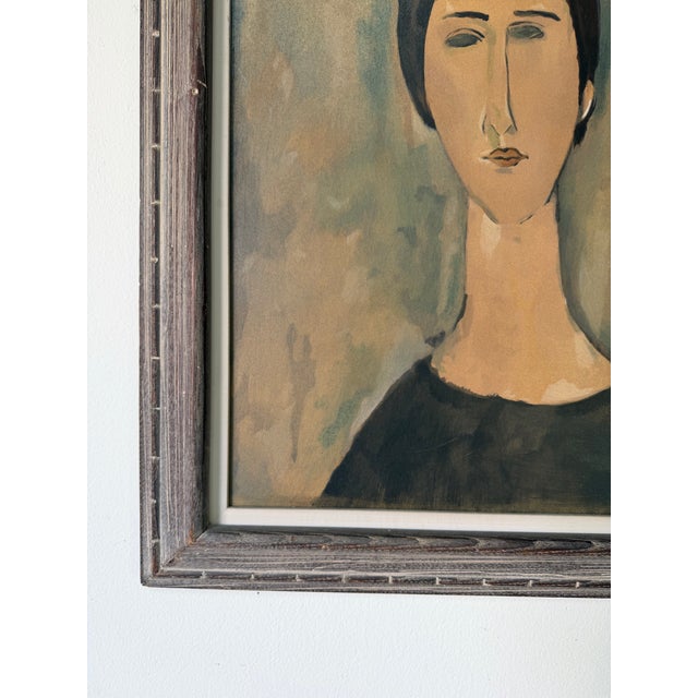 1970s Amadeo Modigliani Style Portrait Reproduction – Casein on Masonite Painting, Framed For Sale - Image 9 of 12