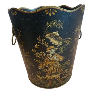 Vintage Chinoiserie Wastebin For Sale