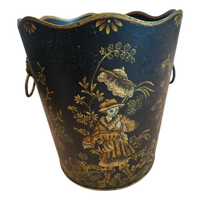 Vintage Chinoiserie Wastebin For Sale
