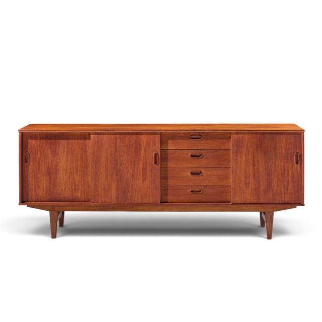 Arne Vodder Style Mid Century Danish Teak Sliding Door Credenza This credenza measures: 78.75 wide x 17.75 deep x 30.75...
