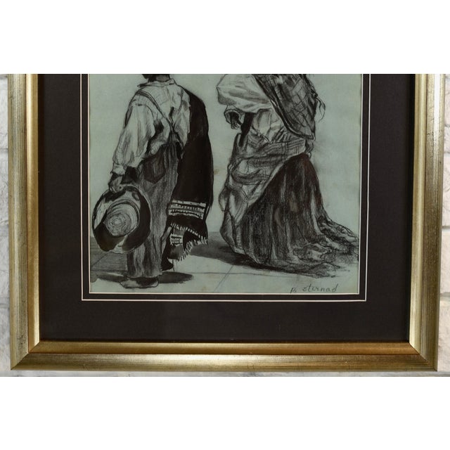 Mid 20th Century Charcoal Drawing South American Figures For Sale - Image 4 of 13