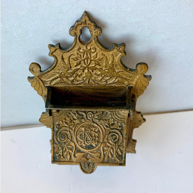 Antique Brass Double Match Holder With Side Strikers Ornate Bird Theme Wall Mount For Sale In New York - Image 6 of 12