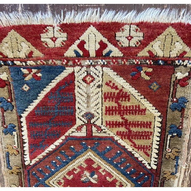 Late 19th Century Antique Oushak Yastik Anatolian Rug, the Stars 20" X 32" For Sale - Image 5 of 8
