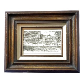 1970s Claude a Simard Black and White Historical Montreal Etching Print Place Jacques Cartier Vieux Miniature Art For Sale