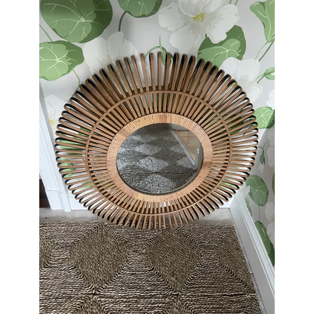1970s Vintage Round Rattan Mirror For Sale - Image 5 of 5