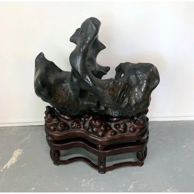Large Chinese Lingbi Scholar Stone on Stand For Sale - Image 10 of 13