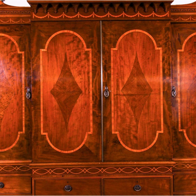Antique Victorian Sheraton Revival Inlaid Breakfront Wardrobe, 19th Century For Sale - Image 5 of 18