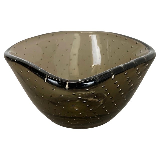 Green Glass Bullicante Bowl or Ashtray attributed to Venini, Italy, 1970s For Sale