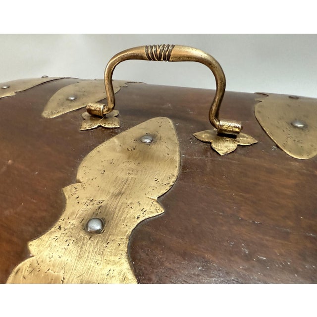 19th Century Middle Eastern Brass-Mounted Domed Teak Wood Box For Sale - Image 9 of 11