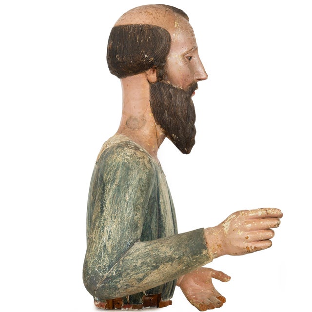 18th Century Spanish Colonial Polychromed Carved Wood Santos Sculpture For Sale - Image 4 of 18