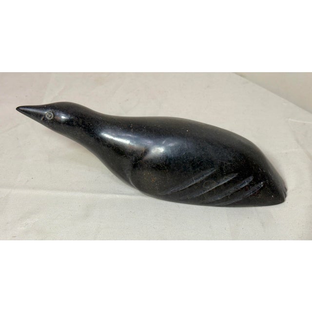 Figurative Antique Hand Carved Signed Soapstone Canadian Eskimo Inuit Bird Sculpture Statue For Sale - Image 3 of 12