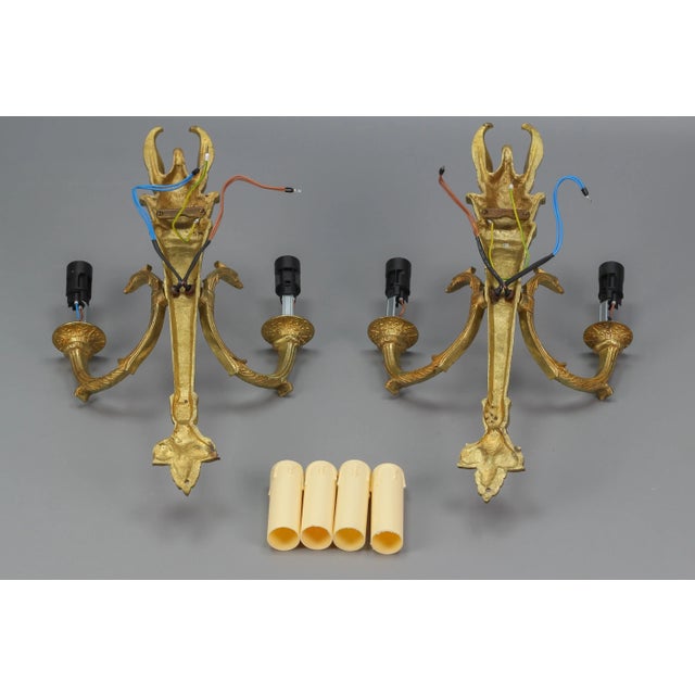French Empire Style Gilt Bronze 2-Light Sconces, Early 20th Century, Set of 2 For Sale - Image 18 of 18