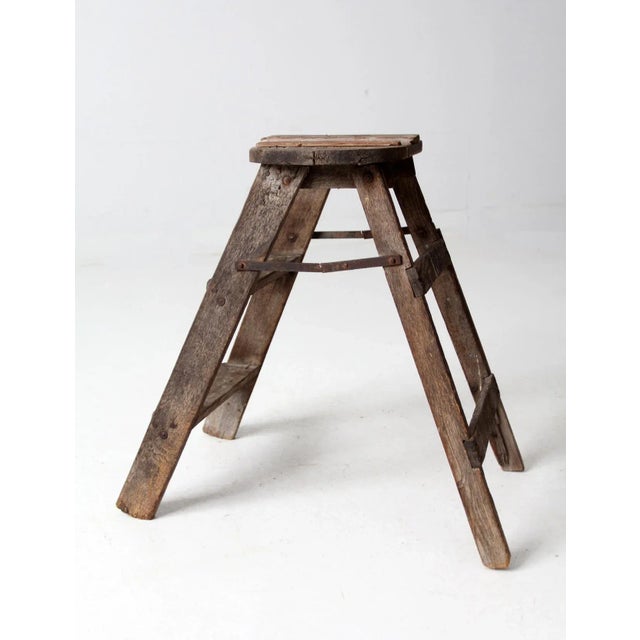 Farmhouse Vintage Rustic Step Ladder For Sale - Image 3 of 12