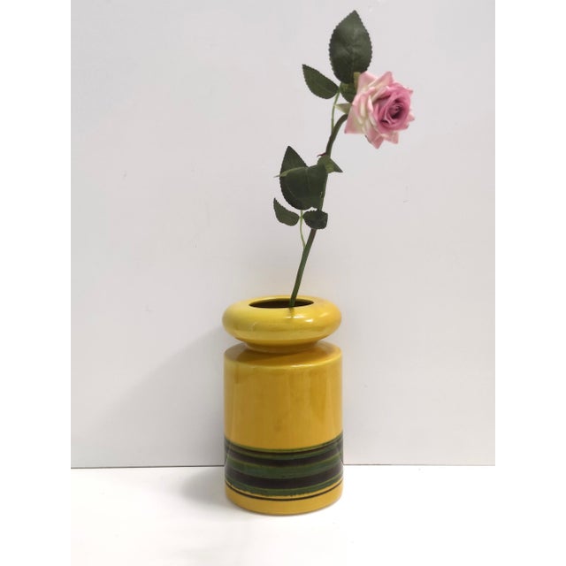 1970s Postmodern Blue and Yellow Glazed Vase and Bottles attributed to Parravicini, 1970s, Set of 3 For Sale - Image 5 of 15