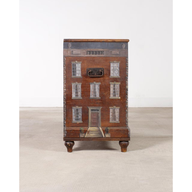 Country English Painted Pine Trunk With Georgian House Facade For Sale - Image 4 of 18