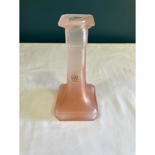 Mid 20th Century Taitu Italy Frosted Blush Glass Taper Candleholder For Sale - Image 5 of 5