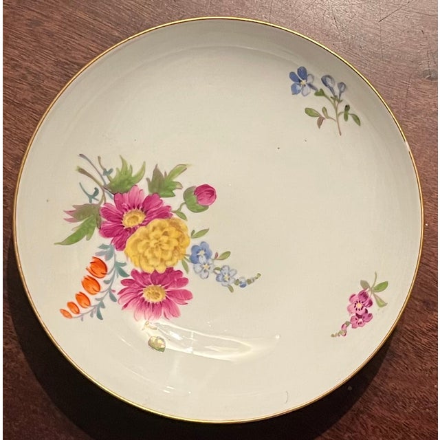 Antique 19th Century Meissen Porcelain Saucer Dish With Floral Decoration and Bright Yellow Ground on the Back For Sale - Image 10 of 16