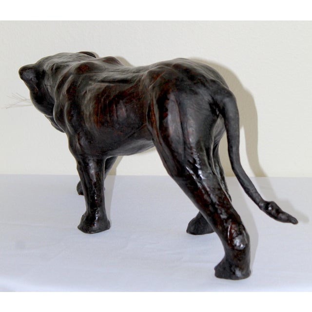 Vintage Mid-Century Black Leather Panther Sculpture – Handcrafted British Safari Animal Figurine For Sale In Naples, FL - Image 6 of 14