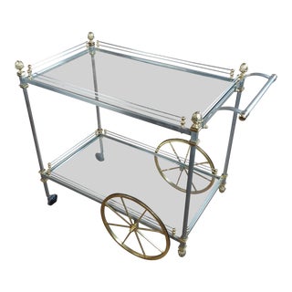 Maison Jansen Style "Hollywood Regency" Metal & Glass Bar Cart For Sale