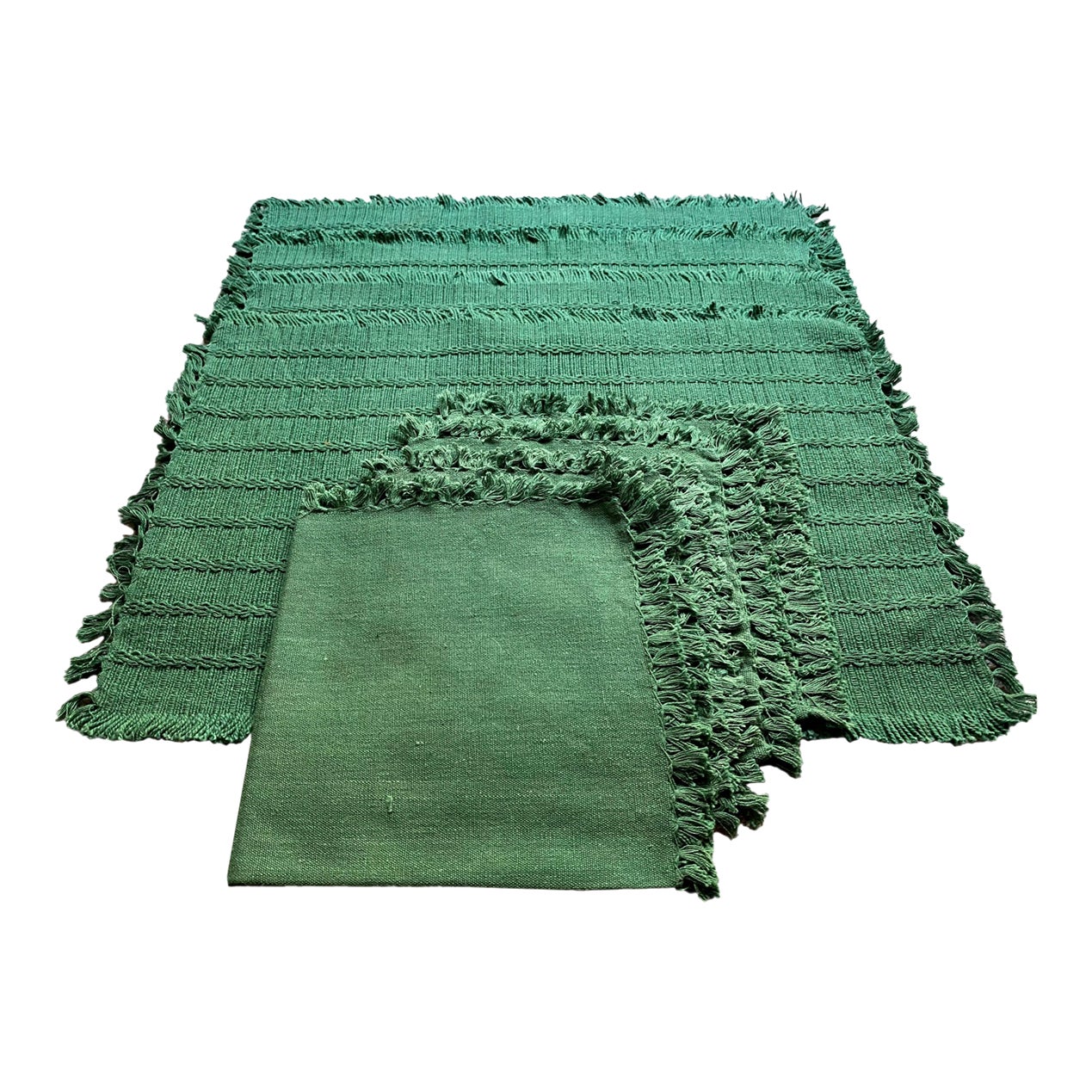 2020s Dark Green Cotton Placemats With Dark Green Cotton Napkins Set 8