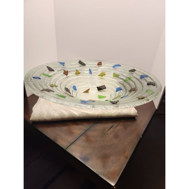 Massive 22” Vintage Italian Murano Fused Glass Centerpiece Bowl | Mid-Century Modern Architectural Vessel ​Up for sale is...